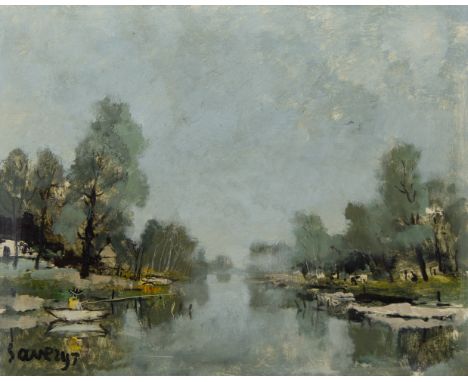 Albert SAVERYS (1886-1964), oil on panel View of the Lys, signedAlbert SAVERYS (1886-1964), olie op paneel Leiezicht, geteken