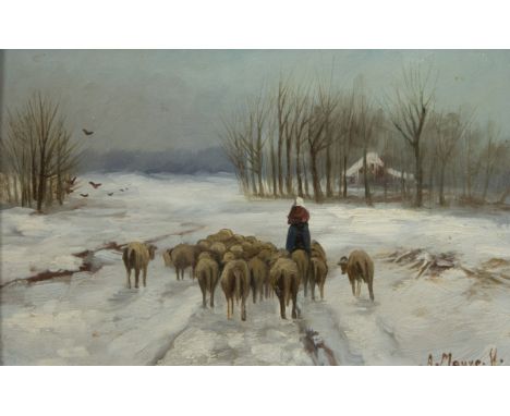 Anton MAUVE (1838-1888), oil on panel Flock of sheep with herdsman, signedAnton MAUVE (1838-1888), olie op paneel Kudde schap