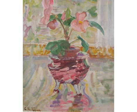 Prosper DE TROYER (1880-1961), double sided oil on panel Vase with flowers, signed and the back Reclining nude.Prosper DE TRO