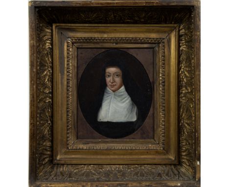 18th century oil on panel Portrait of a nun, signed18e eeuws olie op paneel Portret van een non, getekend19.5 x 16 cm