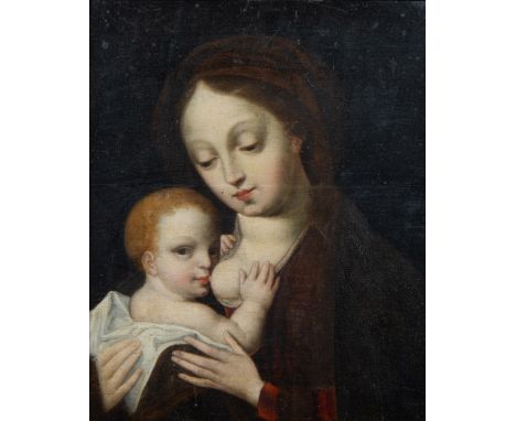18th century oil on panel Madonna and Child after Rogier van der Weyden18e eeuws olie op paneel Madonna met kind naar Rogier 