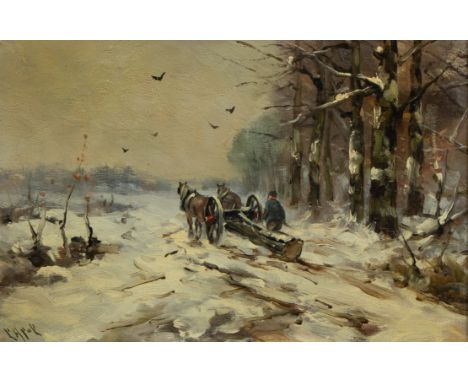 Louis APOL (1850-1936), oil on panel animated winter landscape, signedLouis APOL (1850-1936), olie op paneel geanimeerd winte