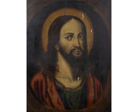 17th century oil on panel Christus Pantocrator, marked back panel Antwerp hands17e -eeuws olie op paneel Christus Pantocrator