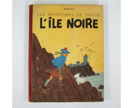 Album Tintin L'Ile noire, 1942, first edition with large frontispiece, edition 5000 copies, with 4 colour plates, back cover 