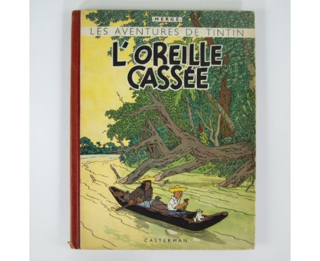 Album Tintin L'Oreille cassée, 1942, first reprint with large frontispiece, circulation 5000 copies, with 4 colour plates, ba