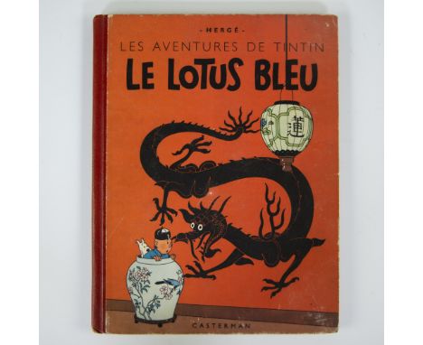 Album Tintin Le Lotus bleu, 1942, first reprint with large frontispiece, circulation 5000 copies with 4 colour plates, back c