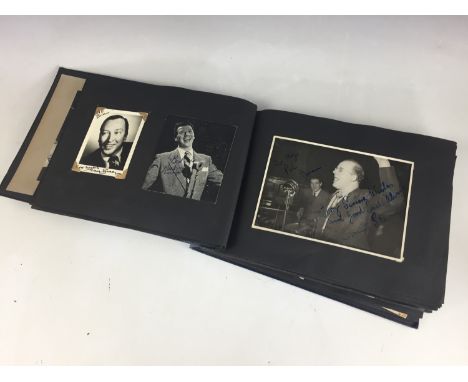 A mid 20th Century album of signed and other TV, motion picture and music industry promotional portrait photographs including