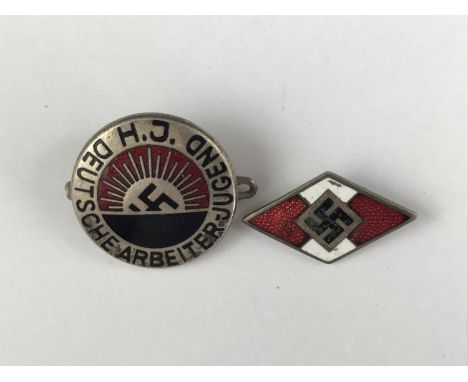 A German Third Reich Hitler Youth member's enamel badge together with a German Worker Youth badge