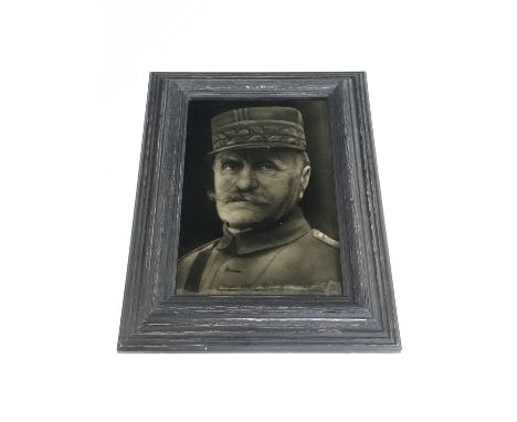 A George Cartlidge for J H Barratt & Co portrait tile depicting General Foch, framed, 21 x 14 cm 