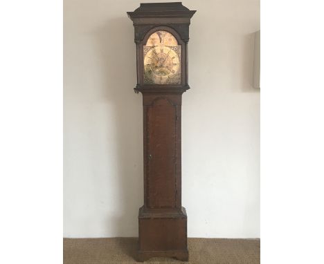 A George III 8-day long case clock by H Rendell of Tiverton, having an arched brass face, with subsidiary seconds dial and ca