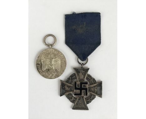 A German Third Reich Army 4 year service medal and Faithful Service Cross