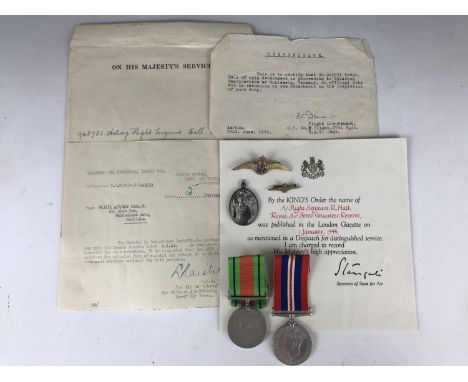 A 1946 Mention in Despatches award document to Acting Flight Sergeant R Hall, RAF Volunteer Reserve, together with a locket, 