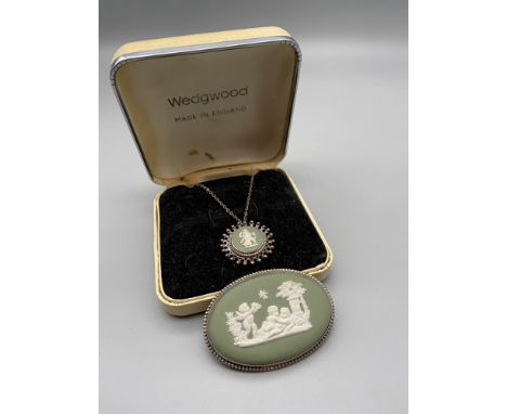 A Vintage Sterling silver and Wedgwood brooch, pendant and silver chain. Comes with original box. 