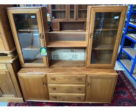 A Vintage Ercol Winsor light elm wood display cabinet. [162X156X45CM] 