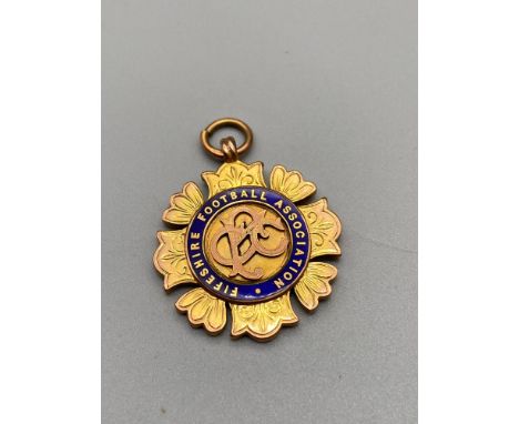 Antique 9ct gold and blue enamel Fifeshire Football Association medal. Engraved to the back 'East Fife F.C. Winners 1924-25' 