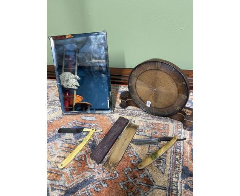 Art Deco Anglepoise mirror, Art Deco mantel clock and two antique cut throat razors - C. Myer &amp; Sons &amp; Hamburg King m