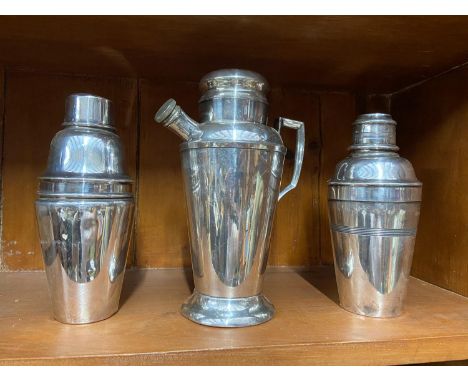 A Lot of three Stylish Art Deco E.P Cocktail Shakers. 