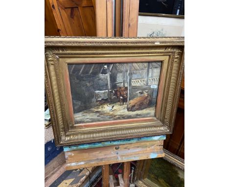 GEORGE RUSSELL GOWANS (1843-1924)Original watercolour titled 'Interior of Barn- with cattle' Signed to the corner and dated 1