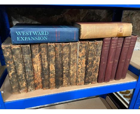 A Shelf of antique books which includes the complete 12 volume set of The History of the Decline and Fall of the Roman Empire