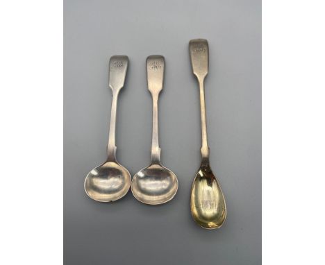 Two Victorian London silver small ladles. Maker Elizabeth Eaton &amp; Dated 1856. Together with a Victorian Edinburgh silver 