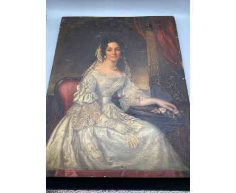 An 18th century Georgian oil painting on a wooden panel of a lady seated, wearing a lace style dress and a pearl necklace. [3