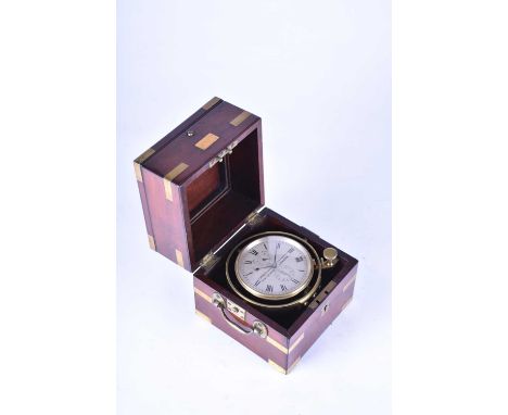 A mid-19th century chronometer, by French, numbered '862', in a brass-bound mahogany case with brass carrying handles, the hi