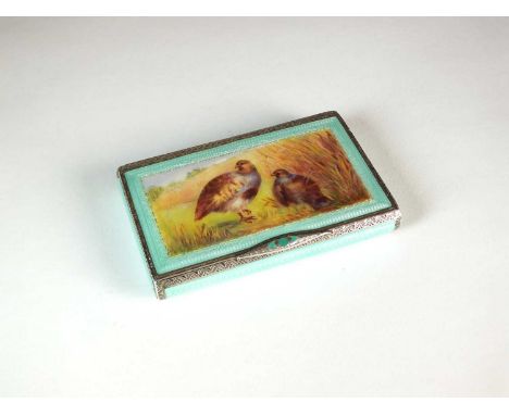 A silver-gilt and enamel snuff box, P H Vogel & Co, import mark for London 1926, of rounded rectangular form, the cover paint