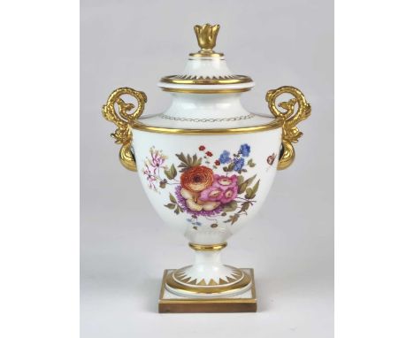 A Flight, Barr and Barr (Worcester) vase and covercirca 1815with twin gilt dolphin handles and decorating with two finely pai