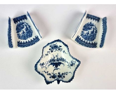 A pair of Caughley asparagus servers in the 'Fisherman' or 'Pleasure Boat' pattern, circa 1780-90, Sx mark, 6.5cm wide; toget