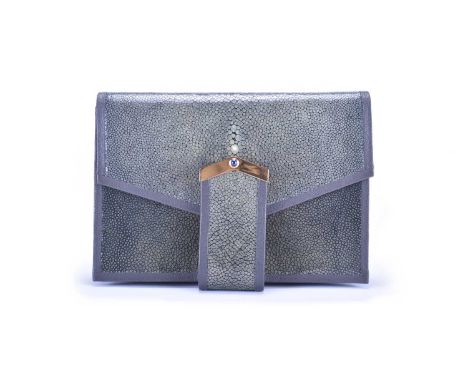 Baroness Margaret Thatcher: A Chaumet shagreen handbagOf envelope design in simulated ray skin with dark grey leather trim an