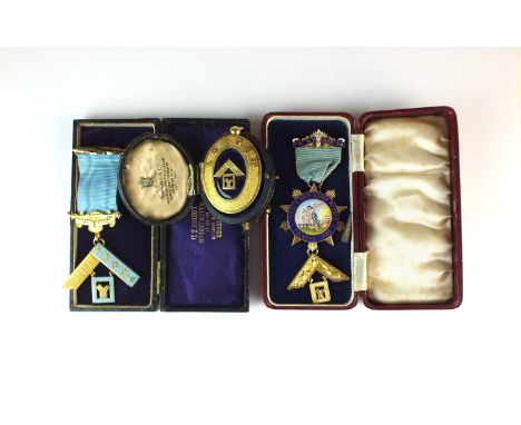 A collection of cased silver, silver gilt, gilt metal and polychrome enamel Masonic medals (10)Please refer to additional ima
