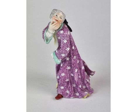 German porcelain figure of 'Octavio' from the Italian 'Commedia dell'arte', late 19th century,modelled as a gentleman blowing