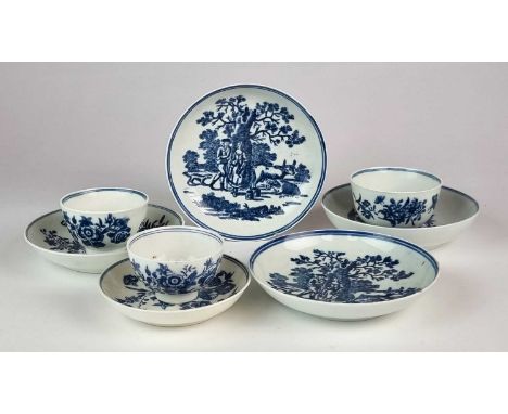 A small group of English porcelain,circa 1770-80comprising a pair of Philip Christian (Liverpool) saucers, transfer-printed i