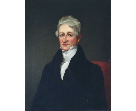 English School (19th century), Half-portrait of a gentleman wearing a black coat and white stock, oil, 91.5 x 71.5cm, frame 1