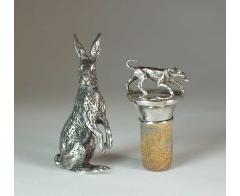 An Elizabeth II silver model of a hare, WW, Birmingham, no date mark, 9.5cm high, weight approx 6.7oz, together with a white 
