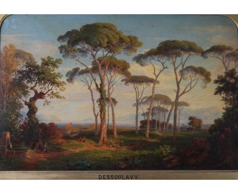 Thomas Dessoulavy (British, 1800/01-1869), 'Rome', 1851?, a family of rustics in open woodland in the foreground, with a wate