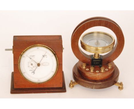 A 1930s mahogany table Galvanometer by Phillip Harris Ltd Birmingham, No 18855, height 24cm together with a start/stop clock 