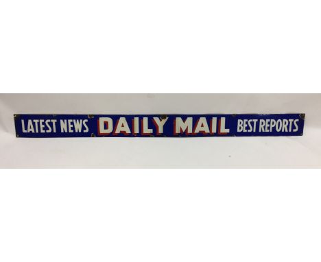 An enamel advertising sign 'Latest News, Daily Mail, Best Reports', white lettering with red shadows against a blue ground, 1