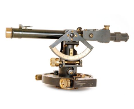 An early 20th Century brass lacquered theodolite by W Ottway & Co, No 5, MK1 with military marks together with wooden tripod 