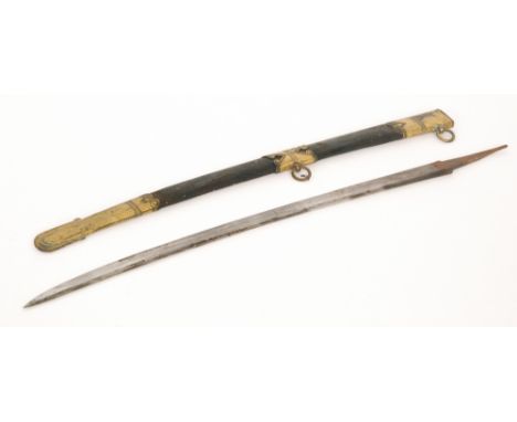 A mid 19th Century naval short sword, missing hilt, the scabbard mount engraved P Rosser maker to the King and H.R.H the Duke