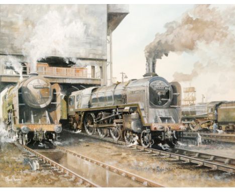 Adrian Thompson (20th Century) - Watercolour and bodycolour, Duke of Gloucester locomotive and locomotive 7000 leaving the en