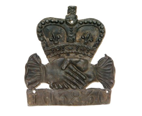 A Hand in Hand fire Office lead fire mark, policy number 103830.W2C (iv), some light traces of gilt remaining, height 22cm.  