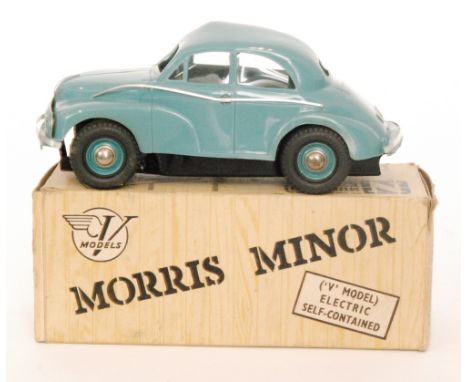 A Victory Industries blue Morris Minor electric operated car registration MM 1951, boxed.