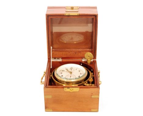 A 20th Century Russian brass mounted mahogany two day marine chronometer, No 07933, 10cm dial, case width 19cm