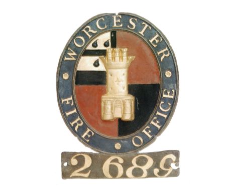 A Worcester Fire Office repainted lead fire mark, policy no 2689, W27B, height 20cm.   