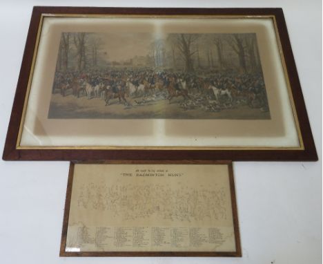 A 19th century colour print, The Badminton Hunt, showing the Duke of Beaufort, along with key plate, signed by The Duke of Be