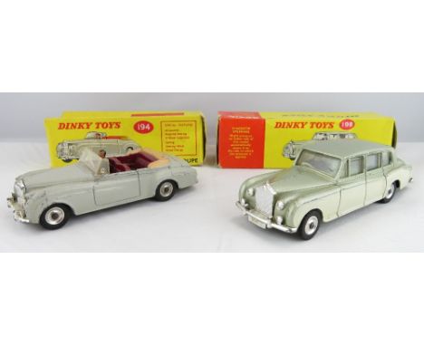 Dinky - 198 Rolls-Royce Phantom V, light metallic green/cream, in original box together with 194 Bentley Coupe, grey, with dr