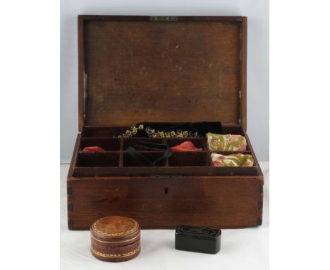 A leather box & cover, the base stamped Made in Italy for Liberty"  along with a snuff box & a wooden box "