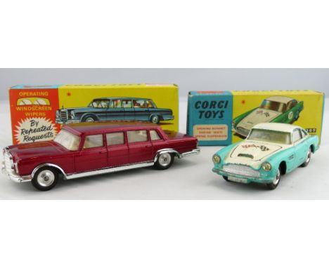 Corgi - 247 Mercedes Benz 600 Pullman with operating windscreen wipers, red, in original box together with 309 Aston Martin C