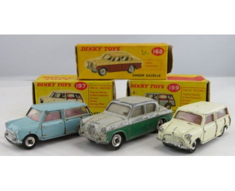 Dinky - 197 Morris Mini-Traveller, white, in original box; 199 Austin Seven Countryman, light blue, in original box & 168 Sin